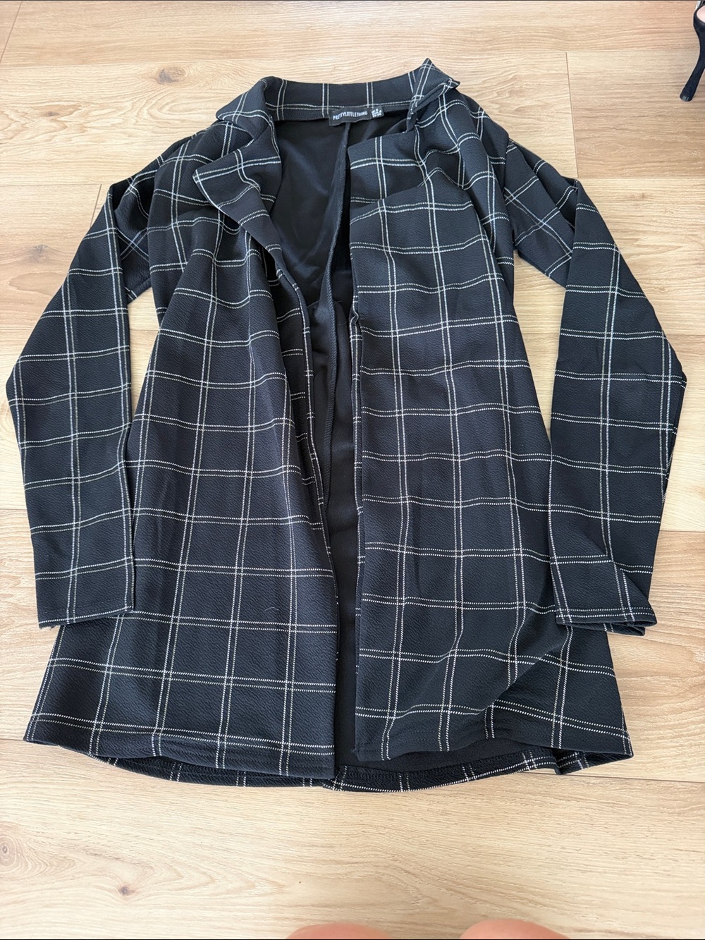 PrettyLittleThing Black Windowpane Open Blazer Jacket